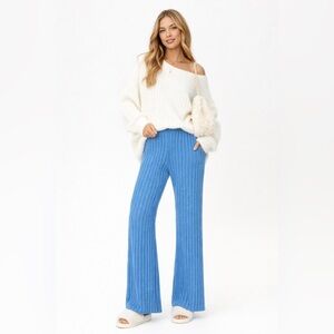 MOUSSY Sweater Knit Ribbed Pants Flare in Bright Blue Size S Cozy Luxury soft